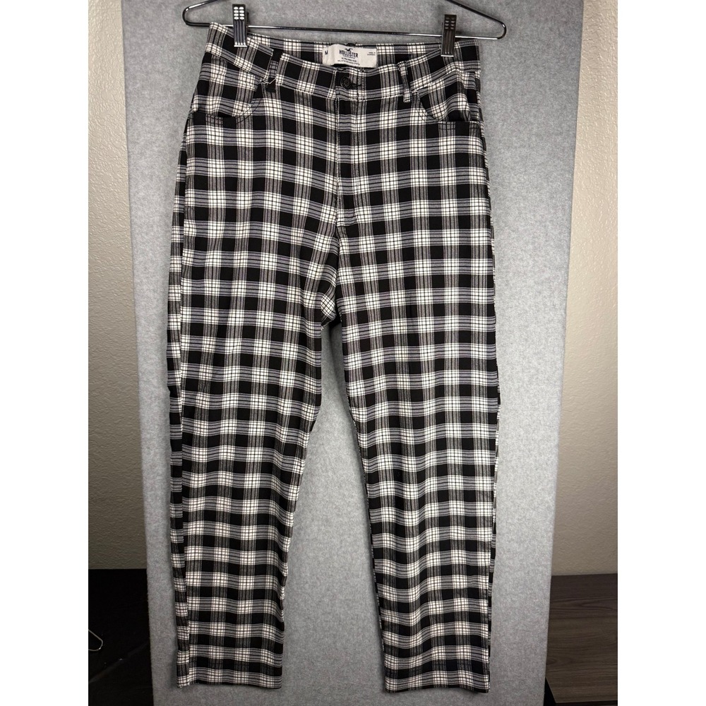 Hollister Ultra High Rise Plaid Pants Black White Advanced Stretch Size M